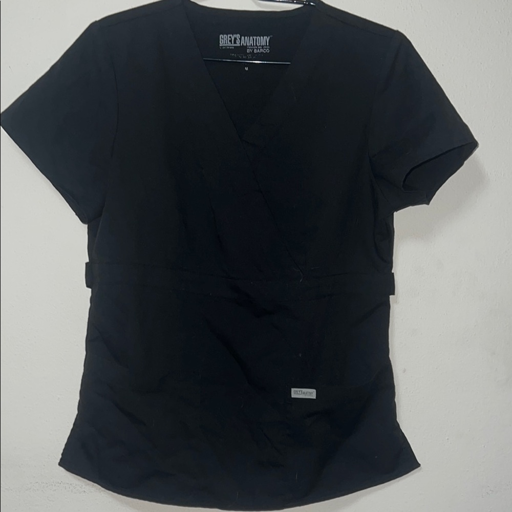 Grey's Anatomy Black Fitted Wrap Scrub Top